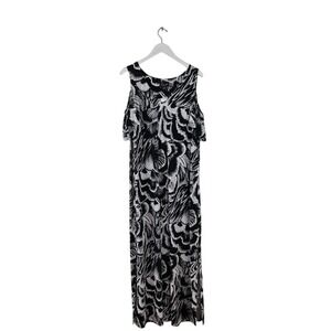Connected Apparel Women's Black/White Cold Shoulder Midi Dress Plus Size 18W NEW